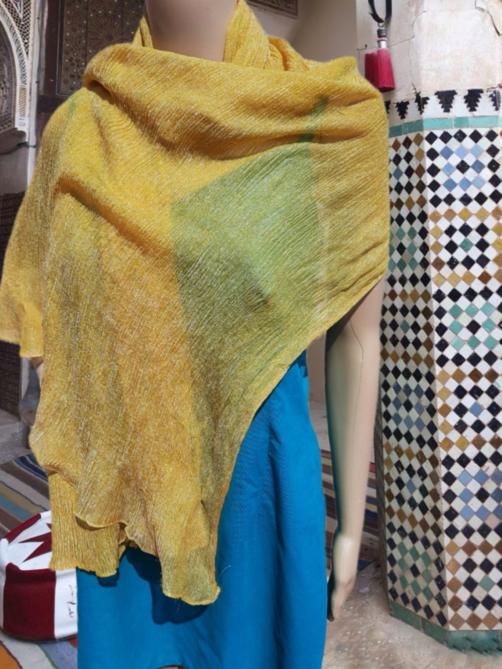 Sunshine and Shimmer Luxury 100% Silk Crinkle Wrap Scarf NWT